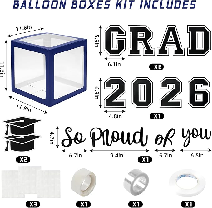 Graduation Decorations 2026 Graduation Party Decorations Set of 4 Boxes with 129pcs Balloons Arch Garland Kit Party Supplies for Any Grades Blue