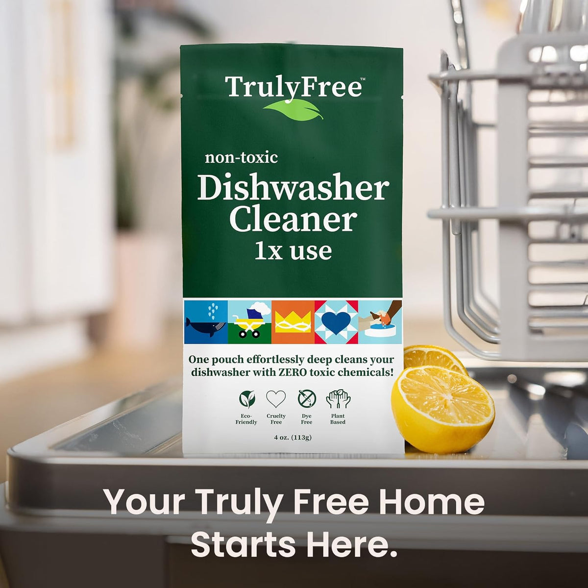 TrulyFreeHome Natural Dishwasher Cleaner – Machine Descaler, Fights Grease & Limescale, Lemon Fresh Scent, 4 oz