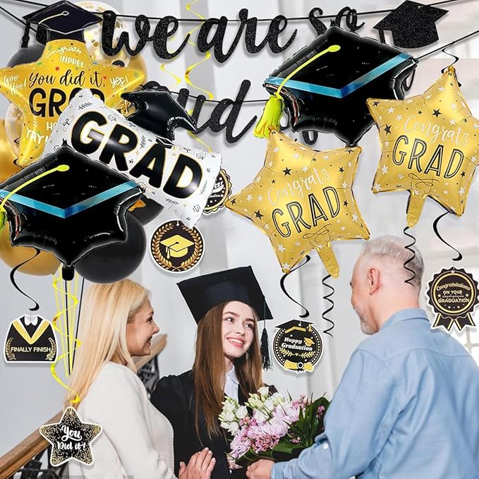 6pcs Graduation Cap Decorations Set, Graduation Balloon And Congrats Grad Balloons, Grad Foil Balloons For College High School Party Decorations 2026