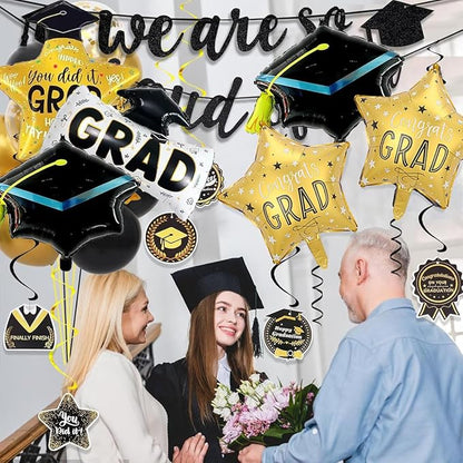 6pcs Graduation Cap Decorations Set, Graduation Balloon And Congrats Grad Balloons, Grad Foil Balloons For College High School Party Decorations 2026