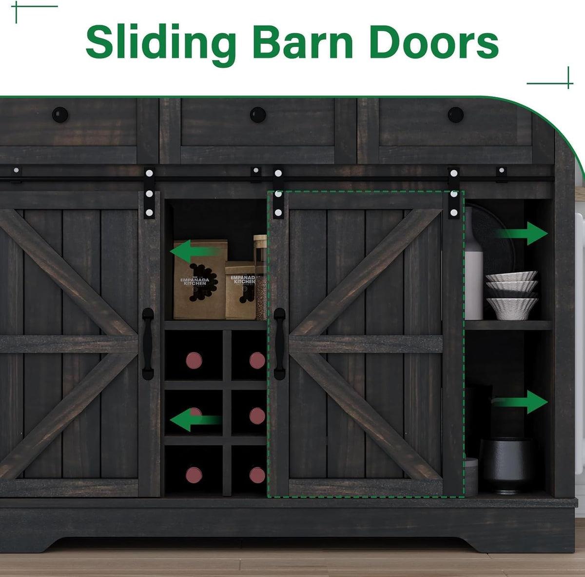 4 Ever Winner 72" Coffee Bar Cabinet with Sliding Barn Door & Wine Racks, Hutch Cabinet with Storage and 3 Drawers