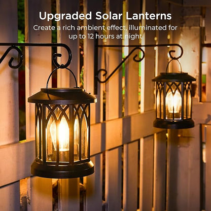 WdtPro Solar Lanterns Outdoor Waterproof, Upgraded Bright Hanging Solar Lights for Outside,Solar Powered Lanterns Lighting LED for Garden Patio Yard Decorative 2 Pack (Warm Light)