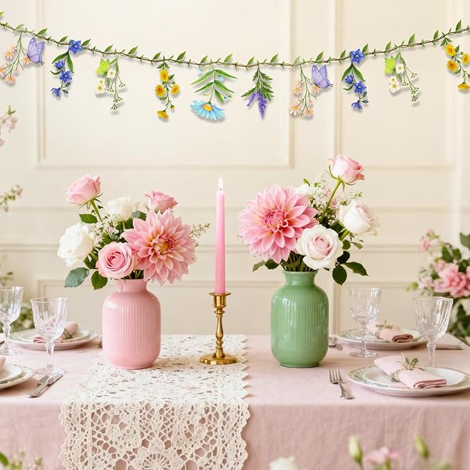 Flower Banner Wildflower Garland Floral for Enchanted Garden Spring Party Theme Picnic Wedding Wild Baby Shower Birthday Tea Party Market Spring Supplies Girl Woodland Party Decorations