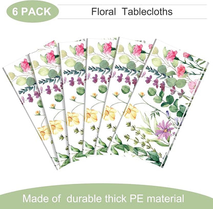 Breling 6 Pieces Wildflower Tablecloths Watercolor Floral Table Cover Wild Flower Plastic Tablecloth for Holiday Birthday Tea Party Weeding Baby Shower Decor, 54 x 108 Inch (Vivid Style)