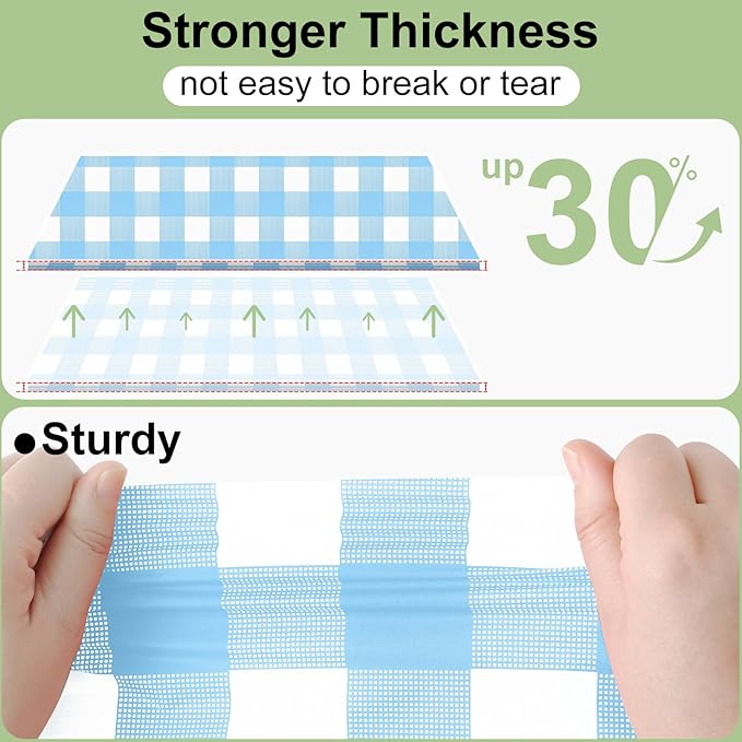 Smiry 6 Pack Baby Bule Gingham Disposable Tablecloths - 54" x 108" Heavy Duty Plastic Table Cloth, Waterproof Buffalo Plaid Table Covers for Picnic, Banquets, Parties
