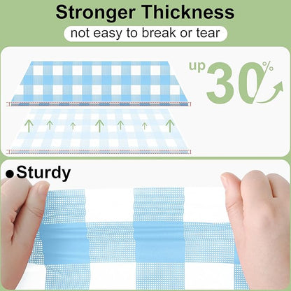 Smiry 6 Pack Baby Bule Gingham Disposable Tablecloths - 54" x 108" Heavy Duty Plastic Table Cloth, Waterproof Buffalo Plaid Table Covers for Picnic, Banquets, Parties