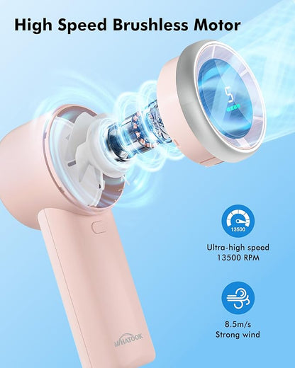 WHATOOK Portable Handheld Mini Fan: High Speed Cooling Fan, 10 Hours Battery Life, USB Rechargeable, Small Essentials for Women, Beach Travel, Vacation (Pink)