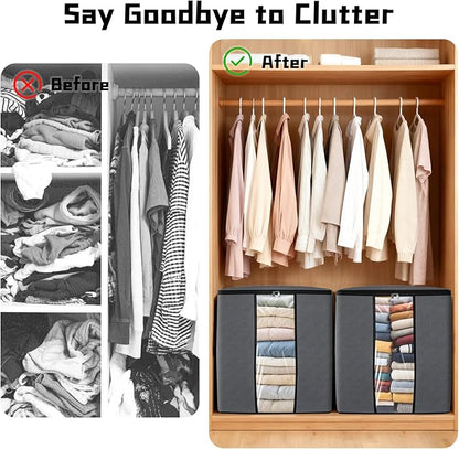 120L Extra Large Clothes Storage Bags, 3 Pack Blanket & Clothing Storage Bins, Foldable Closet Organizers with Clear Window and Reinforced Handles for Clothing, Blankets, Bed Sheets and Pillows
