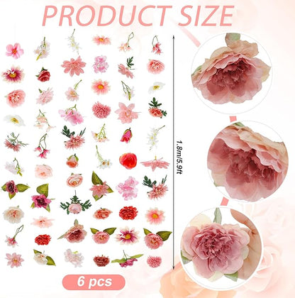 Suncalla 6 Pcs 35.46 ft Flower Garlands Backdrop Spring Artificial Wildflower Vines Floral Decorations for Party Fake Flower Vines Faux Silk Wildflower for Easter Wedding Garden Wall Arch(Pink)