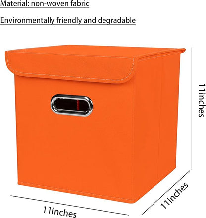 Closet Organizers Fabric Storage Bins With Lids Collapsible Cube Storages Organizer Basket With Handles,Storage Boxes for Clothes Storage,Office,Toys,3 Pack,（Orange