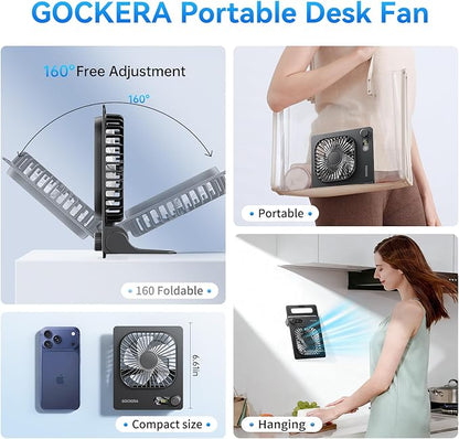 Desk Fan, 6.61''Ultra-thin Battery Powered Fan with Powerful Wind,100 Speeds Adjustable&Digital Display,Timer,Ultra-quiet Small Portable Fan for Bedroom,Office,Travel (Black and Black, 5000mAh)