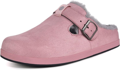 Fur Lined Clogs for Women Men Suede Winter Slippers Arch Support Slip on Mules Potato Shoes with Removable Cushion Footbed Warm Home House Shoes