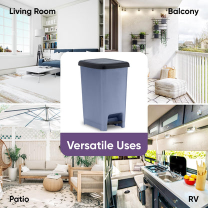Superio Slim Trash Can with Foot Pedal – 2.5 Gallon Step-On Trash Can with Lid, Small Plastic Mini Garbage Can, for Bathroom, Kitchen, Office, Under Desk, Bedroom, Dorm – Grey/Black (2)