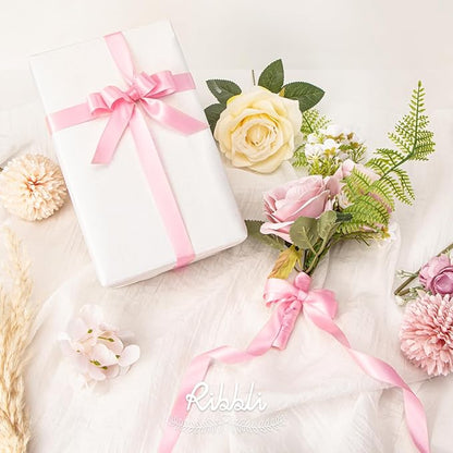 Ribbli Pink Satin Ribbon 5/8 inch x Continuous 25 Yards,Double Faced Satin Use for Craft, Gift Wrapping, Christmas Ornaments, Hair Bows, Bouquet Bows