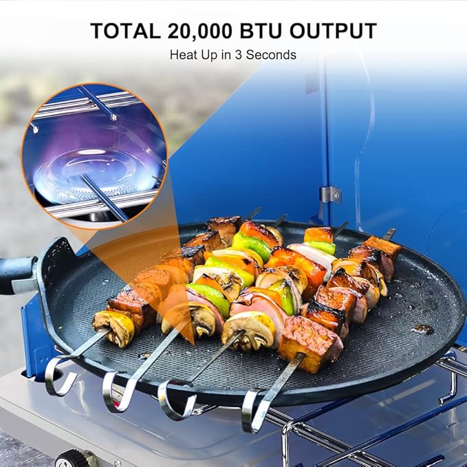 Camplux Propane Camping Stove 20,000 BTU, Camping Stoves 2 Burners with CSA Certification