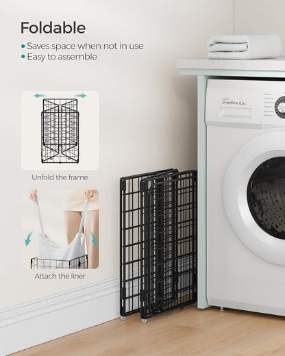 SONGMICS Laundry Hamper, 11 Gal. (50L) Laundry Basket, Collapsible Clothes Hamper, Removable and Washable Liner, Metal Wire Frame, for Bedroom Bathroom, Cream White ULCB150W01