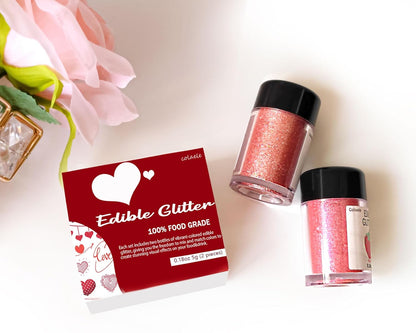 Red Pink Edible Glitter Glimmer Powder for Cakes Drinks - Valentine's Colaele 5 grams Food Grade Luster Dust Metallic Food Decorating Sprinkle Disco