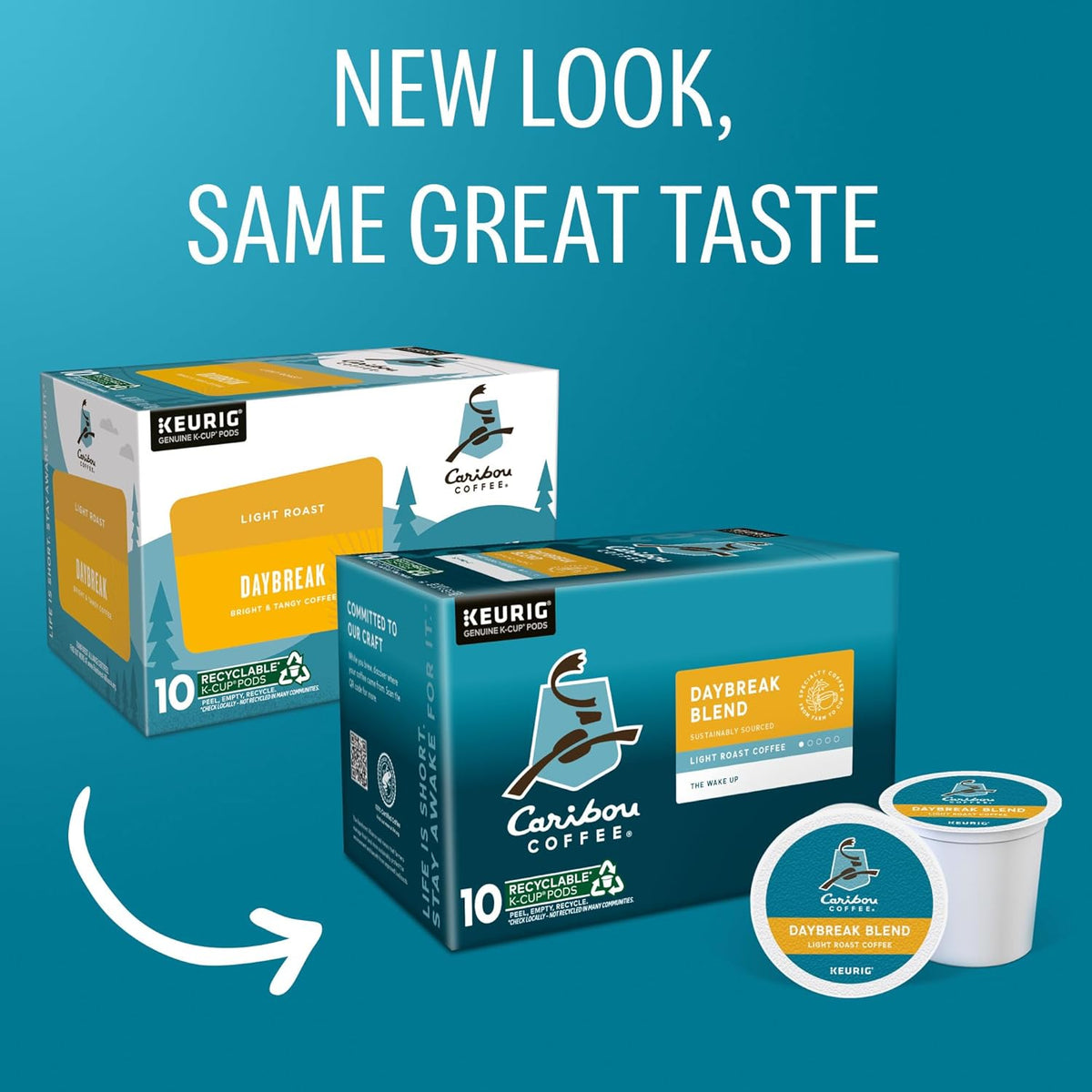 Caribou Coffee Daybreak Blend Keurig Single-Serve K-Cup Pod, Light Roast Coffee(Pack of 6, 60 Count Total)