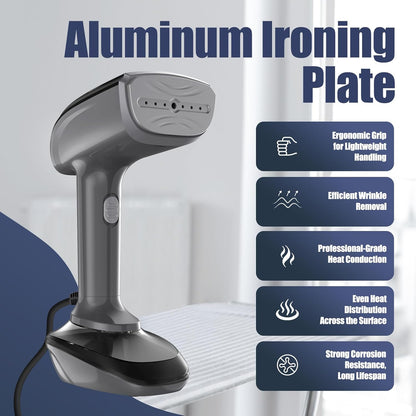 Powerful Handheld Fabric Steamer - 1800W with Fast Ceramic Heat-Up Plate, 2-in-1 Ironing & Wrinkle Remover, Steam Nozzle, Lint Brush - Gray, for US 120V Only