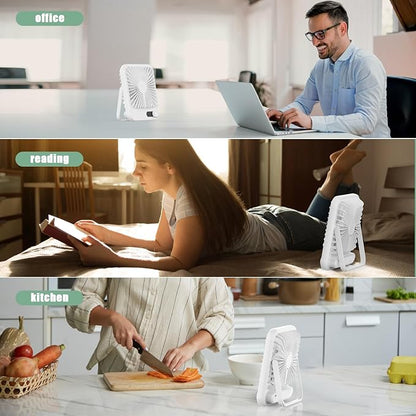 Travel Fan for Sleeping, 6.8" Small Portable Fan Rechargeable Battery Powered, 100 Speeds Personal Mini Desk Fan for Office Bedroom, Cruise Ship Beach Vocation Travel Essentials, White