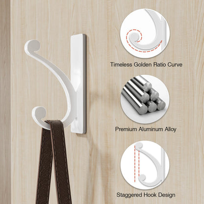 Adhesive Wall Hook for Towel/Coat - Extra Sticky 10LB Stainless, Stick on Hanger for Bath or Shower, White 8-Pack