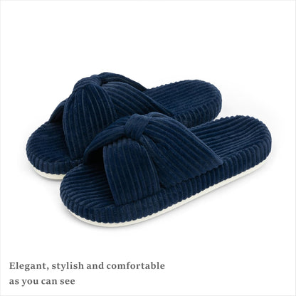 Chantomoo Slippers for Women Memory Foam House Bedroom Corduroy Bow Crossbands Slide Slipper Shoes Comfy Trendy Gift Slippers