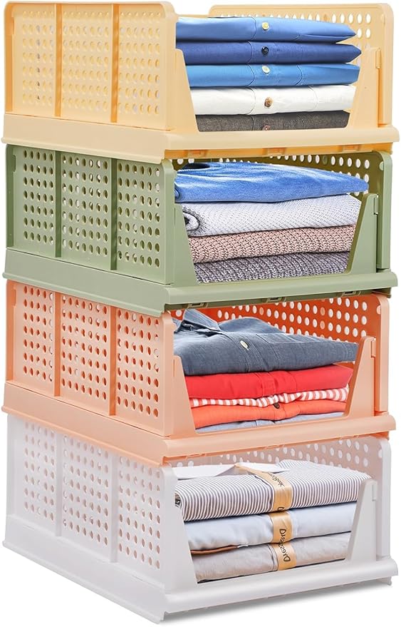 Stackable Wardrobe Organizer for Clothes - Multipurpose Foldable Plastic Closet Storage Organizer for Kitchen, Bedroom & Bathroom (Pack Of 10, Assorted Colour)