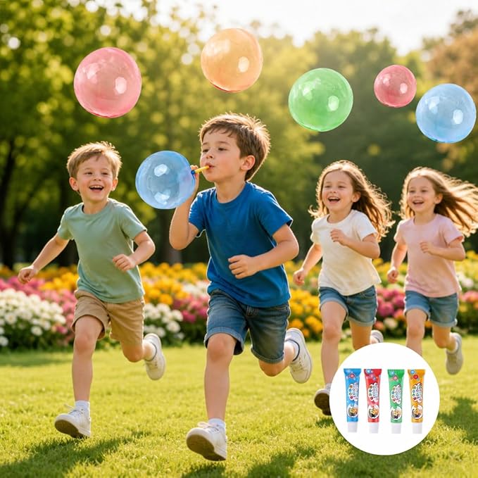 20 PCS Blow Plastic Bubbles Toy Kit, Large Bubble Balloons for Kids, DIY Blow Bubble Balloons with Straws, Colorful Plastic Bubble Toy, Party Favors, Classroom Rewards, Birthday Gift