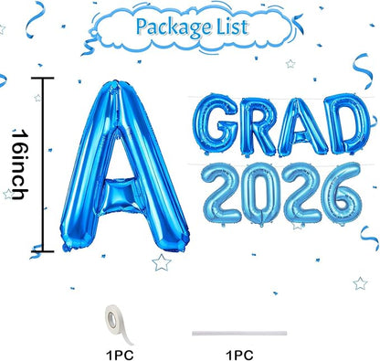 Blue Grad 2026 Balloons, 2026 Graduation Decorations Set Congrats Grad Foil Balloons Banner Sign for Class of 2026 Graduation Decorations College High School Prom Party Backdrop Supplies