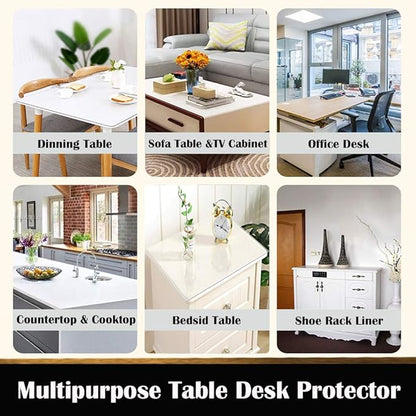 Wipeable Rectangular 48x108 Crystal Plastic Dining Room Table Protector Waterproof Clear PVC Desk Mat Pad for Kitchen Table Conference Table Wooden Furniture Protection Heat Resistant Non-Slip