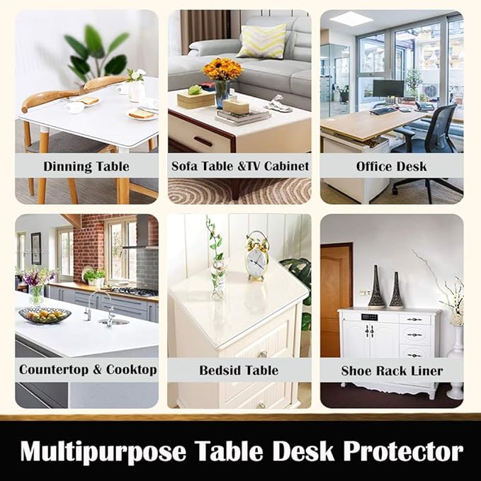 20x30 Inch Crystal Plastic Table Protector for Dining Coffee Table Sofa TV Table Water Heat Resistant Clear PVC Table Protection Pads Rectangle Vinyl Desk Protection Mat Durable Wipeable 1.5 mm Thick