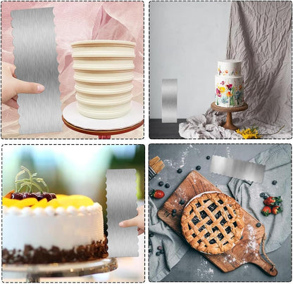 3 Pieces 8.7 Inche Stainless Steel Cake Scraper，Double Sided Patterned Edge Stripe Edge Smoother Scraper Cake Decorating，Cake Decorating Comb Cake