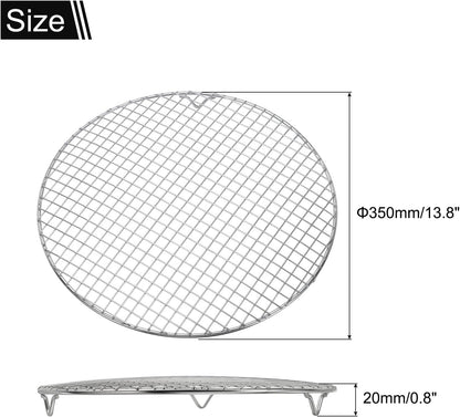uxcell Round Cooking Rack with Legs, Dia 13.8 Inch 304 Stainless Steel Barbecue Grill for Cooking Baking Barbecue Air Fryer Racks, Silver