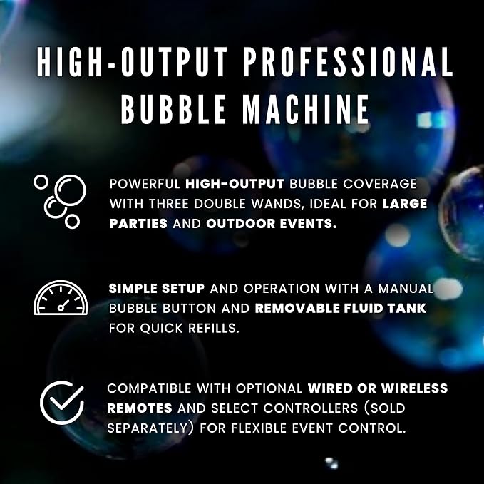 CHAUVET DJ Bubble King – High-Output Bubble Machine | 3 Dual Wands, Manual Output Button, Removable Fluid Tank | Optional Wired or Wireless Remote | 120V 60Hz Special Effects Unit