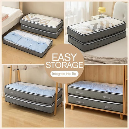 90L Under Bed Storage Containers, Foldable Grey Underbed Storage Bags - Closet Organizers and Storage Bins for Wrapping Paper, Blanket, Clothing, Comforter, Sweaters, Pillows, Linen Sheets