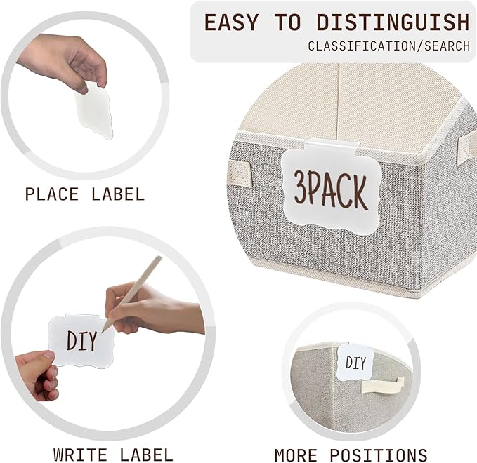 Closet Organizers and Storage Bins with Labels Clip, Large Trapezoid Storage Baskets for Shelves, 28L Foldable Fabric Clothing Organizer for Blankets, Towels and Toys, Honey Beige,White, 3-Pack