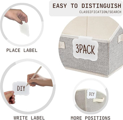 Closet Organizers and Storage Bins with Labels Clip, Large Trapezoid Storage Baskets for Shelves, 28L Foldable Fabric Clothing Organizer for Blankets, Towels and Toys, Honey Beige,White, 3-Pack
