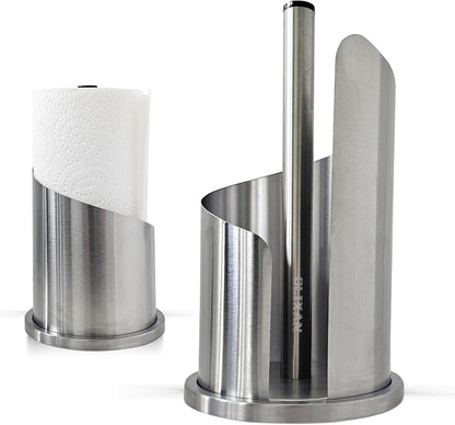 Stainless Steel Paper Towel Holder Countertop, Modern Spiral Cover Design,Keep Paper Towel Clean,Weighted Base for Stability, Freestanding Easy One-Handed Operation for Kitchen Bathroom,Silver