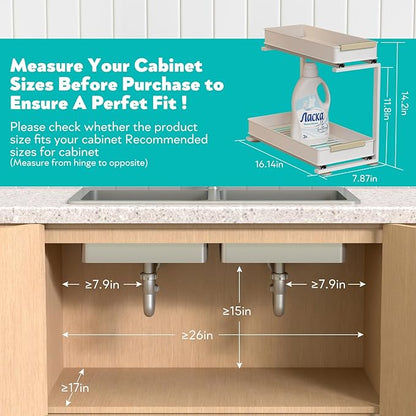 AndUp Under Sink Organizer, 2 Tiers Pull Out Bathroom Organizers and Storage, Slide Out Cabinet Organizer Shelf for Kitchen Bathroom, Multi-Purpose Collection Organizer Drawer Shelf (White, 1pcs)