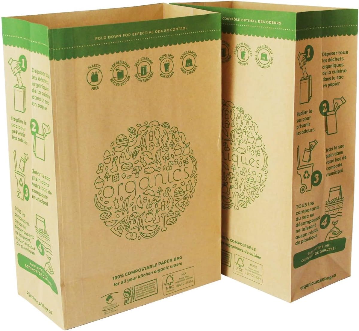 HYTREND-Kitchen Food Waste Bag-120 Bags-%100 Compostable paper Bag - Leak Resistant- Plastic Free - Small-Certified by BNQ and BPI
