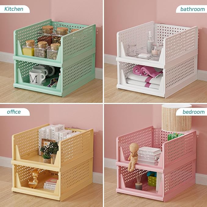 Stackable Wardrobe Organizer for Clothes - Multipurpose Foldable Plastic Closet Storage Organizer for Kitchen, Bedroom & Bathroom (Pack of 3, Yellow)