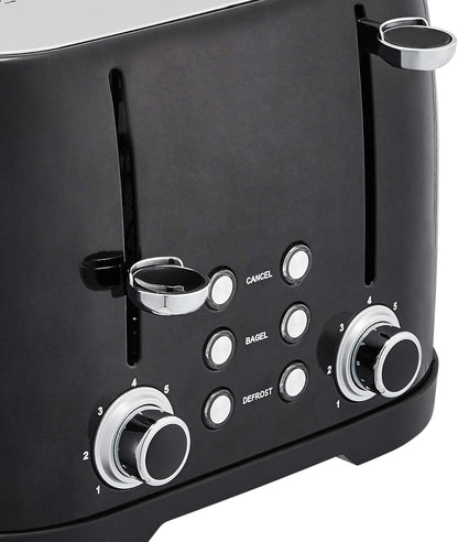 Amazon Basics 4 Slice Toaster, 6 Browning Settings, Removable Crumb Tray, Bagel and Defrost Function, Cancel Button, 1600W, Black