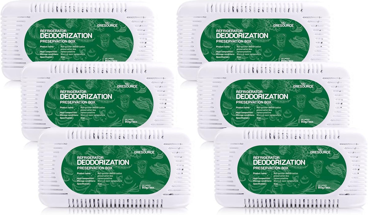 6 Pack Fridge Deodorizer, Refrigerator and Freezer Deodorizer Odor Eliminator Reusable, Unscented Activated Carbon Odor Absorber and Moisture for Freezers, Coolers, Closet and Trash Can