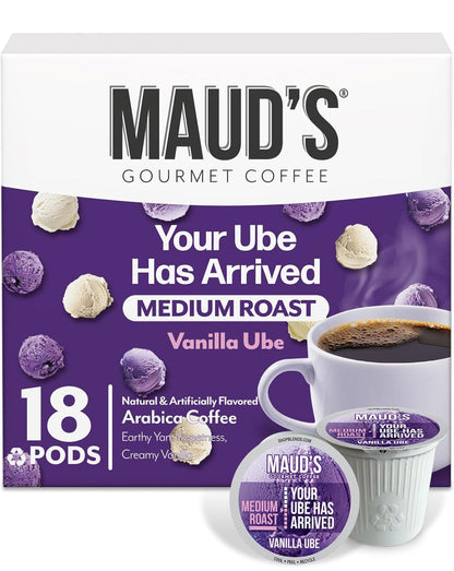 Maud's Vanilla Ube Flavored Coffee Pods, 18 ct, Medium Roast Flavored Coffee in Recyclable Single Serve Pods – 100% Arabica Beans