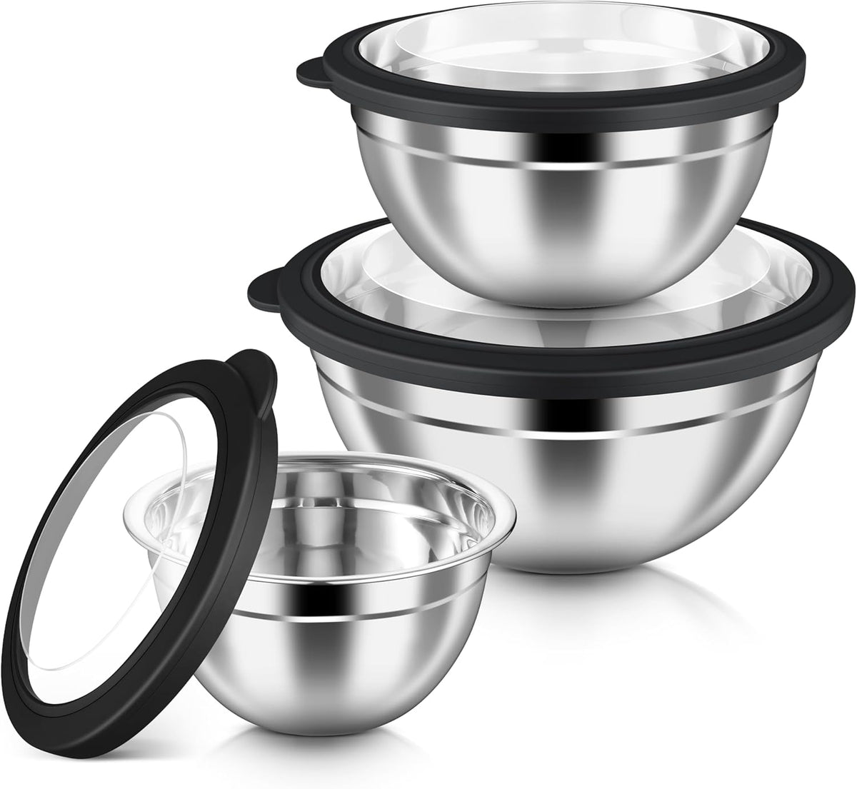 HaWare Mixing Bowls with Airtight Clear Lids, 6-Piece Stainless Steel Strong Nesting Bowls Set, Metal Salad Bowl for Cooking, Prepping, Baking