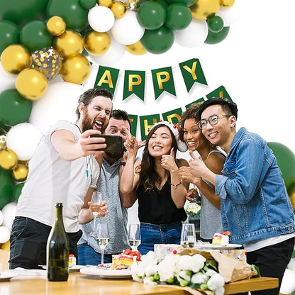 Dark Green White Gold Balloon Garland Arch Kit - Dark Green White Balloons Emerald Green Gold Balloons for Forest Baby Shower Birthday Anniversary Wedding Graduation Party Decorations