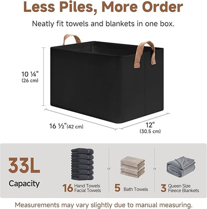 StorageWorks Storage Bins, Fabric Storage Bins for Shelves, Large Storage Baskets with Metal Frame, Closet Baskets and Bins with Handles, Black, 2-Pack