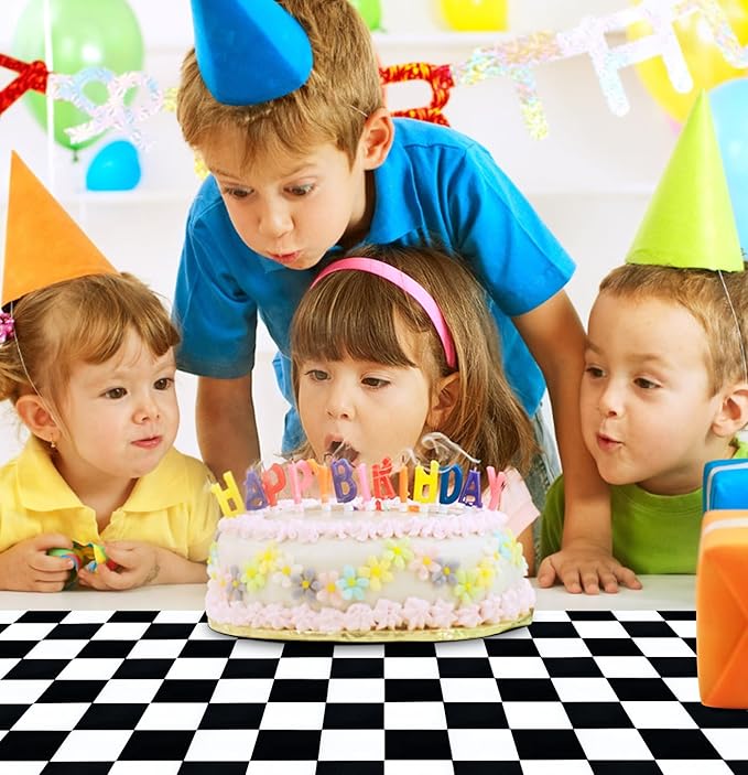 12 Pcs Black and White Checkered Table Runner 14 x 108 Plastic Table Runner for Race Car Theme Party Birthday Baby Shower Disposable Table Runner