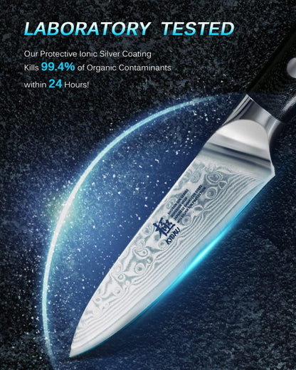 Kyoku Gin Series 3.5" Paring Knife - Japanese VG10 Damascus Stainless Steel Kitchen Knife With Silver Ion Blade, G10 Handle, Mosaic Pin - for Fruit