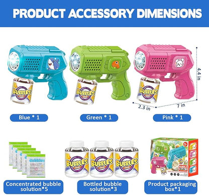 Bubble Guns with Bubble Solution- 3 Pack, Bubbles Gun, Blaster, Blower, Maker, Machine for Boys Girls, Birthday Gifts for Ages 3 4 5 6 7 8 Year Old Kid, Outdoor Toys for Toddlers, Party, Wedding